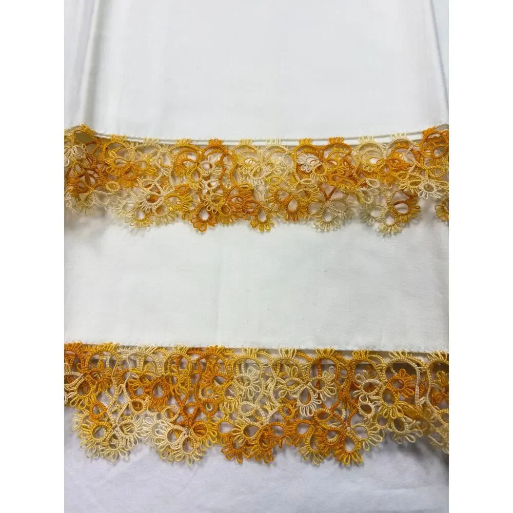 VTG 2 orange ombre crochet decorative edge pillowcases. standard size